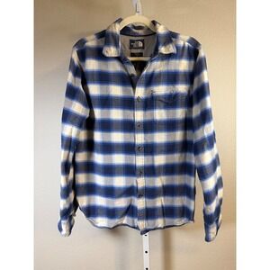 The‎ North Face Plaid Flannel Shirt Mens Medium Blue White Button Up Cotton